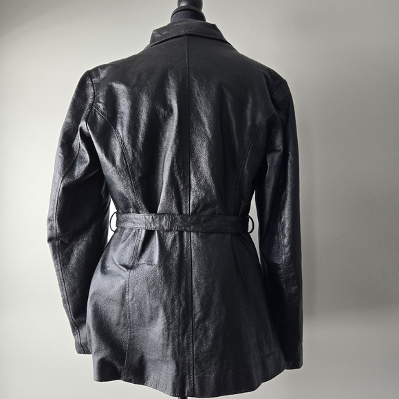 Oscar Piel Women's Belted Leather Short Trench Coat Size Large - Picture 2 of 16